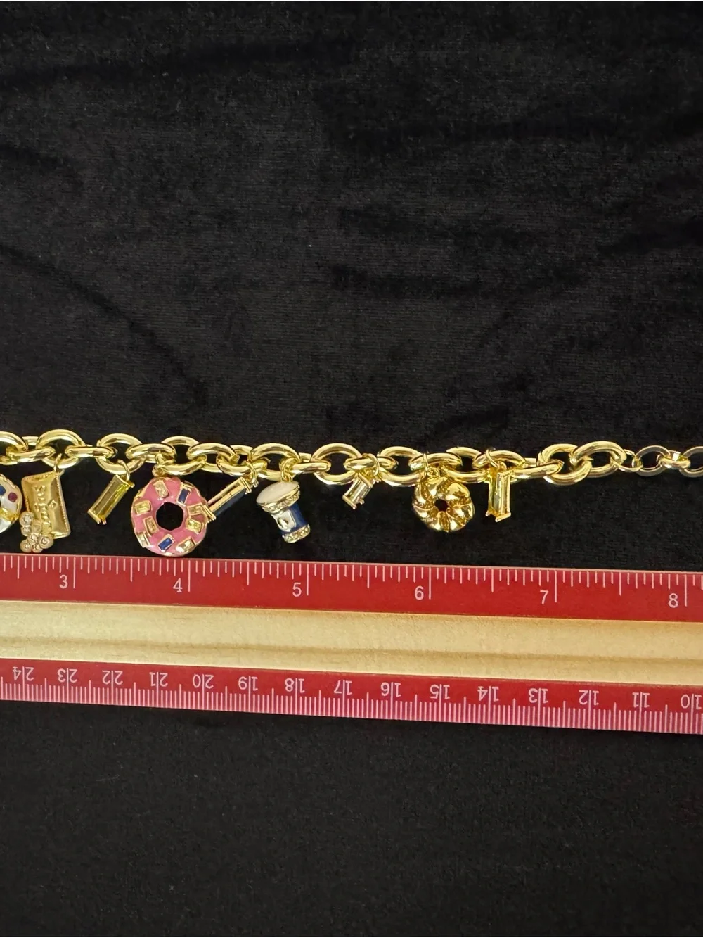 Kate Spade Gold Charm Bracelet with Pink & White Donut Charms